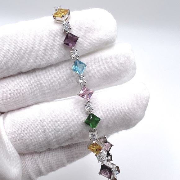 Sterling Silver 7” Multi Color CZ Bracelet - Picture 10 of 17